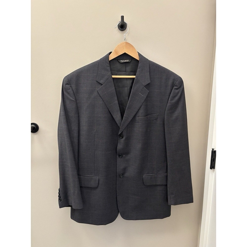 Jos. a. Bank  men's 44S sportcoat blue gray beige check 100 Wool